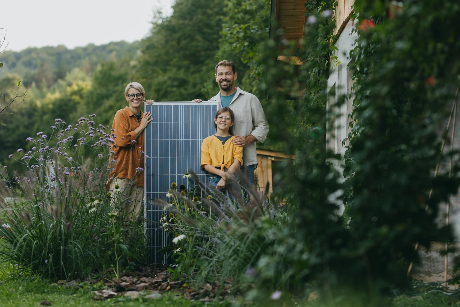 Family with Solar Panel